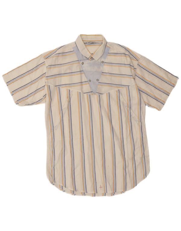 Camicia pullover vintage da uomo a maniche corte a righe bianche medie