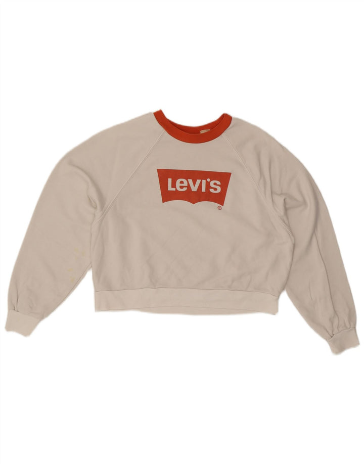 LEVI'S Felpa con grafica corta oversize da donna UK 6 XS Bianca