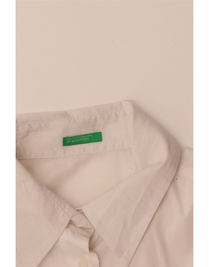 BENETTON Womens Shirt Blouse UK 10 Small White Cotton