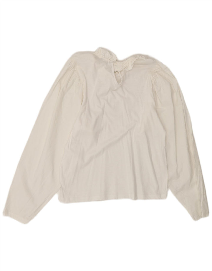 Top camicetta a maniche lunghe da donna vintage UK 10 piccolo bianco