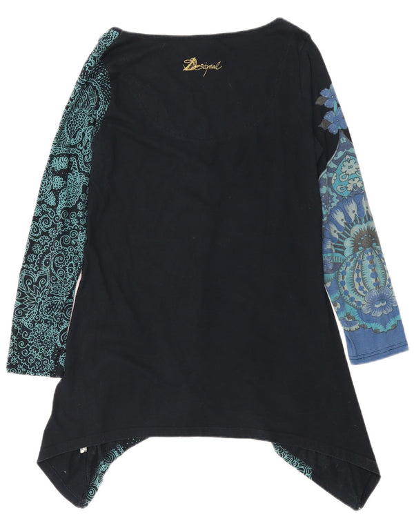 Desigual Womens Graphic Asymmetric Tunica Top UK 12 Medium Black Floral
