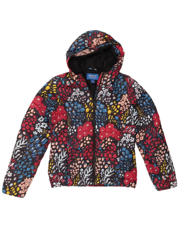 Giacca imbottita con cappuccio da donna Adidas UK 12 nylon floreale multicolore medio