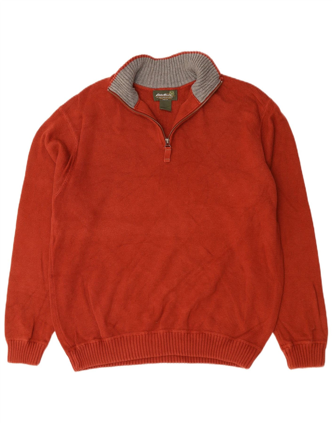 EDDIE BAUER Maglione da uomo con zip e collo grande in cotone rosso