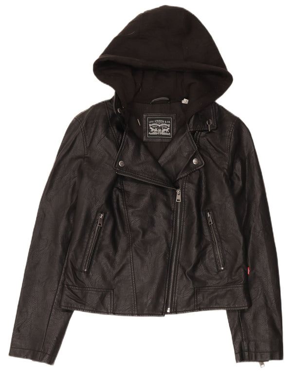 Giacca da motociclista in ecopelle con cappuccio da donna Levi's UK 12 media nera