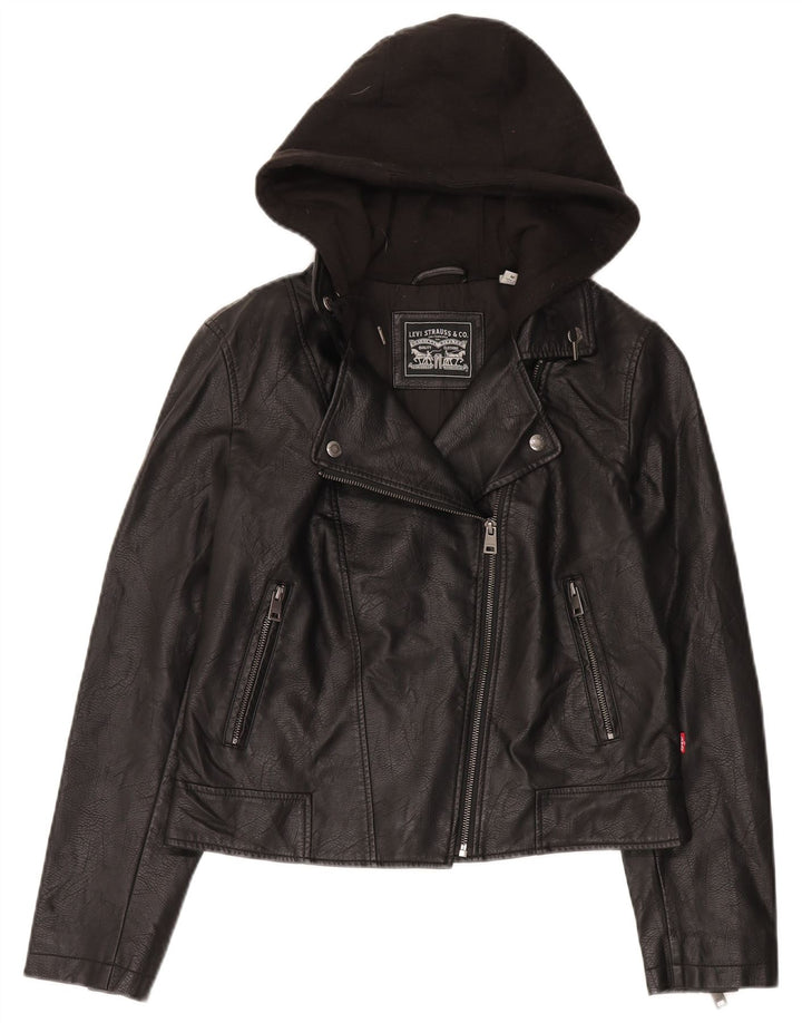 Giacca da motociclista in ecopelle con cappuccio da donna Levi's UK 12 media nera