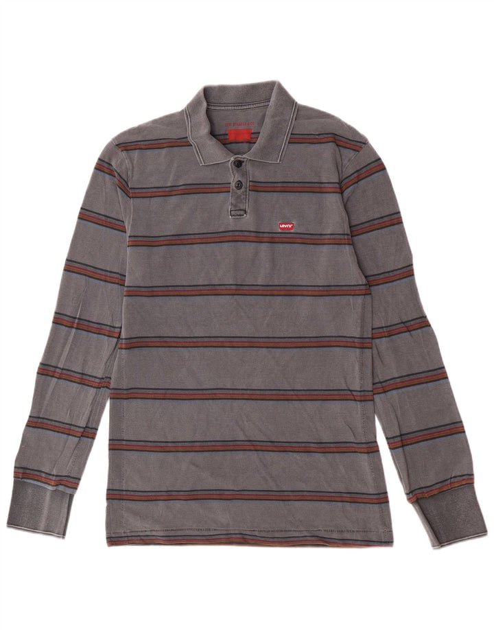 Polo Levi's da uomo a maniche lunghe in cotone a righe grandi grigie