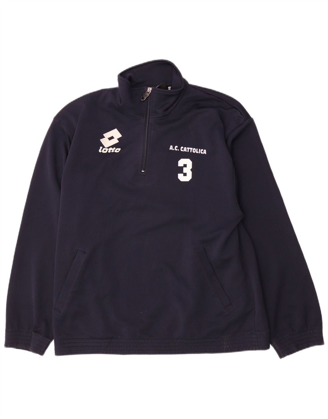 Felpa da uomo con collo con zip grafica Lotto Maglione grande poliestere blu navy