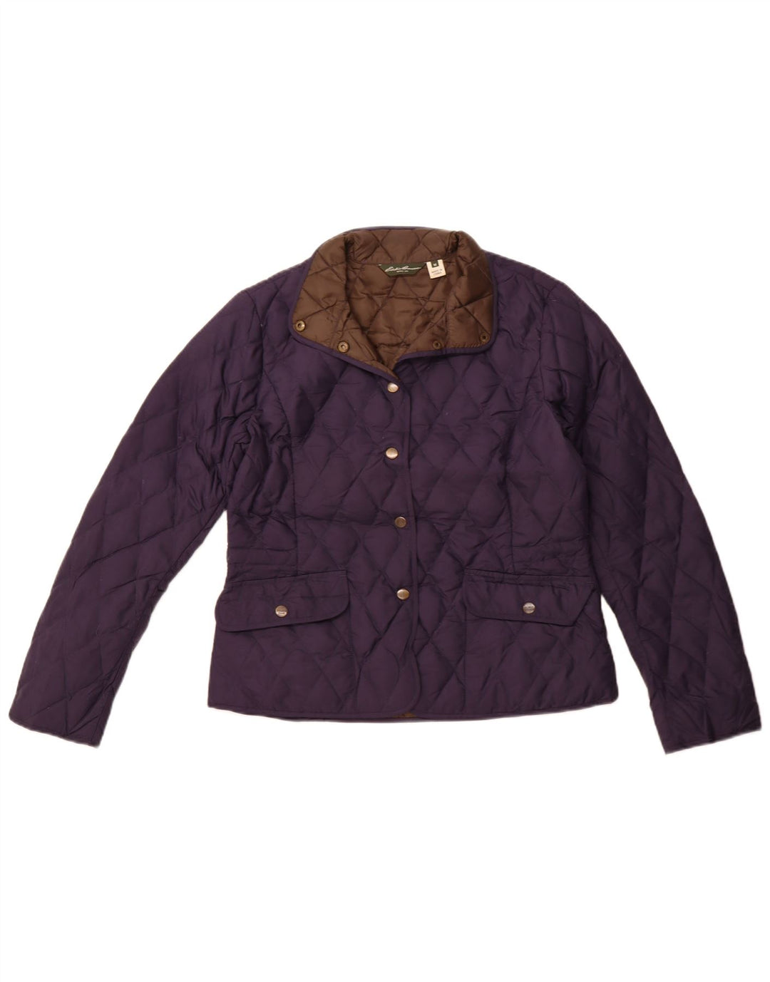 EDDIE BAUER Giacca imbottita trapuntata da donna UK 14 Poliestere medio blu navy