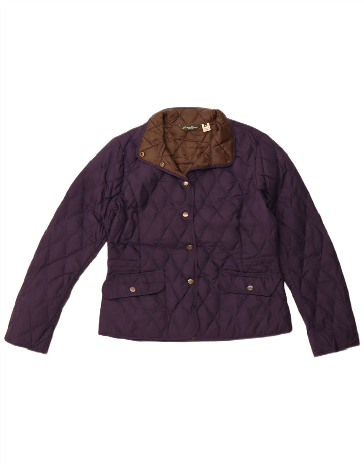 EDDIE BAUER Giacca imbottita trapuntata da donna UK 14 Poliestere medio blu navy