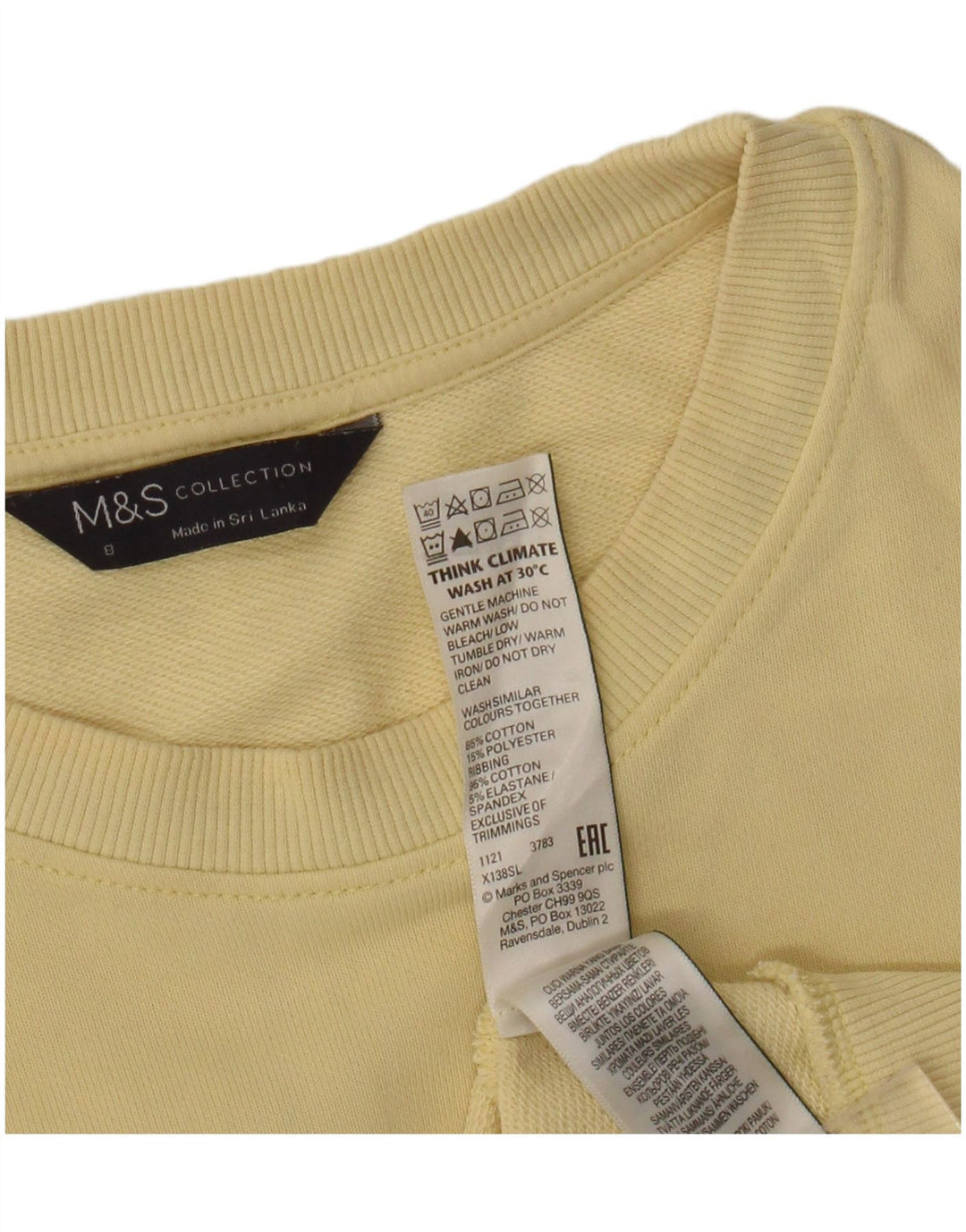 Felpa da donna Marks & Spencer UK 8 Small in cotone giallo