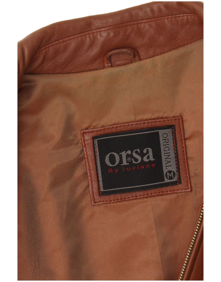 Giacca in pelle vintage da donna UK 12 Marrone medio