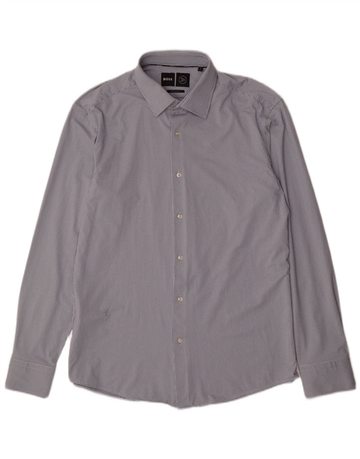 Camicia da uomo vestibilità regolare Hugo Boss taglia 41 16 grande poliammide maculato blu