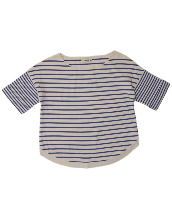 Maglione Zara da donna a maniche corte con scollo a barchetta UK 14 grandi righe bianche