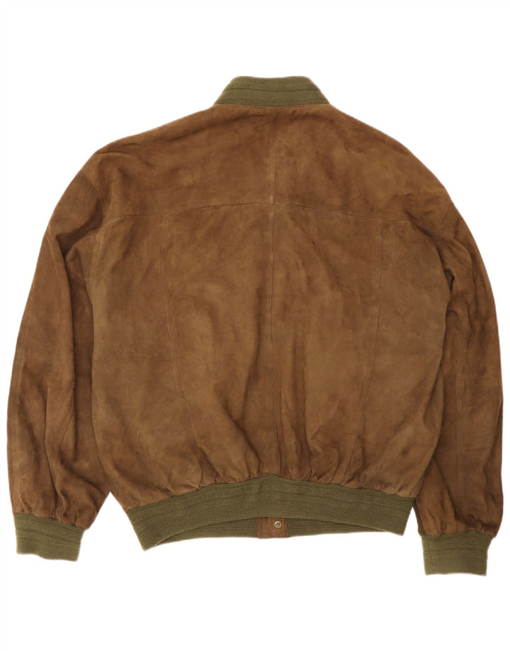Giubbotto bomber vintage in pelle scamosciata da uomo IT 50 grande in pelle marrone
