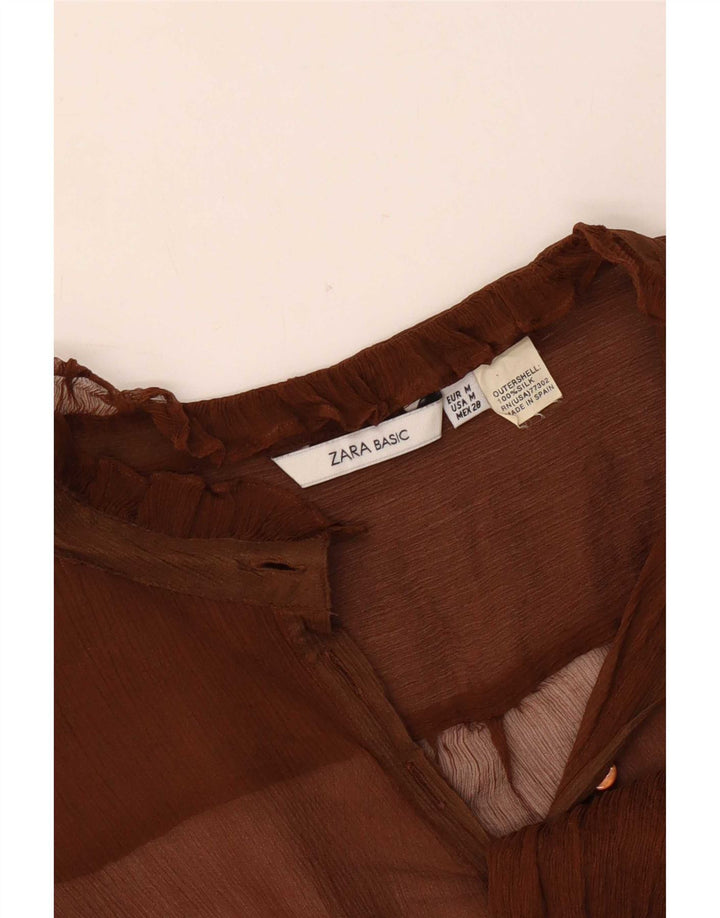 Top trasparente a maniche lunghe da donna Zara UK 14 Seta marrone medio