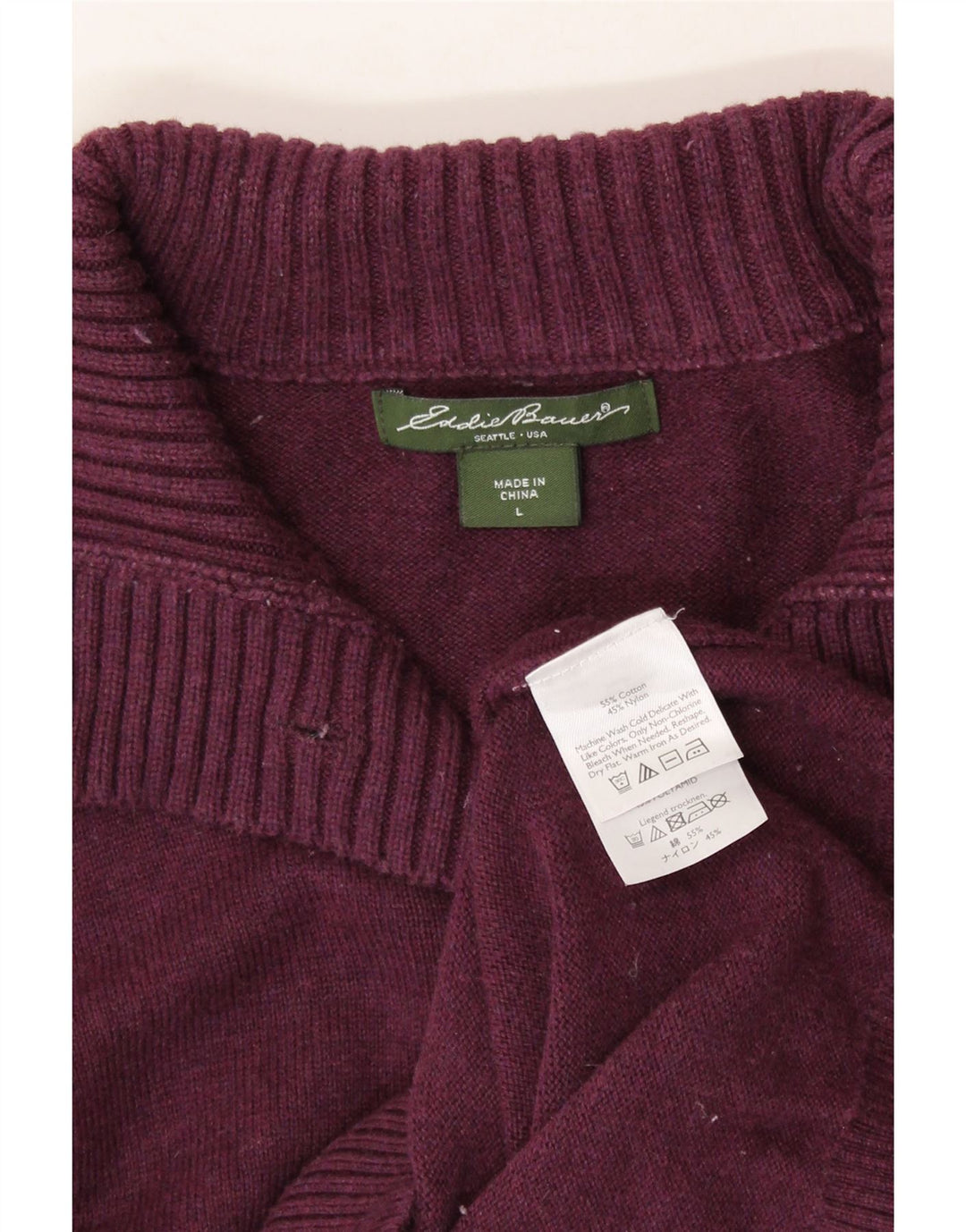 EDDIE BAUER Womens Button Neck Jumper Sweater UK 16 Large Purple Cotton Vintage Eddie Bauer and Second-Hand Eddie Bauer from Messina Hembry 