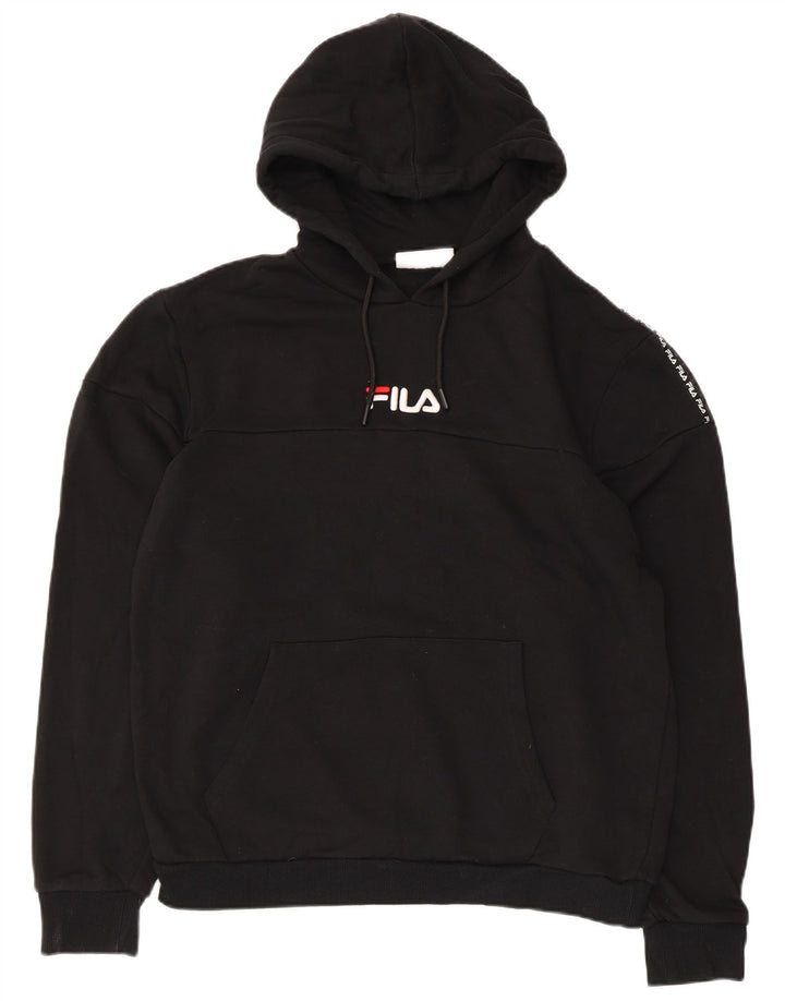 Felpa con cappuccio grafica da uomo Fila grande in cotone nero