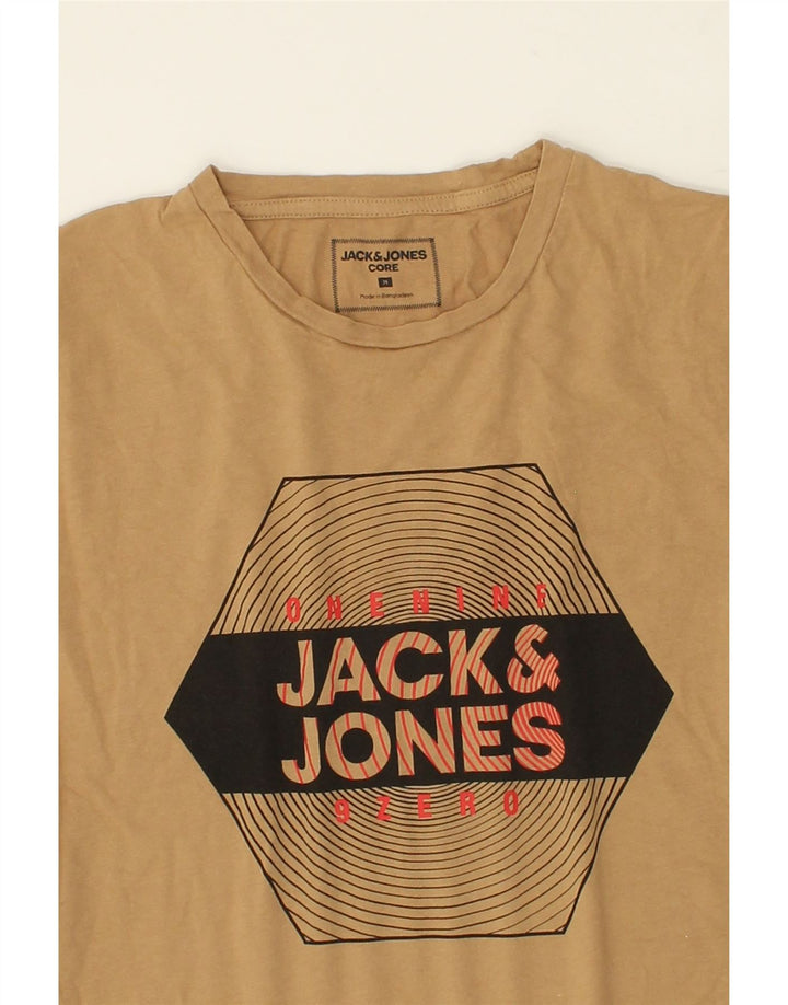 JACK & JONES Mens Graphic T-Shirt Top Medium Beige Cotton Vintage Jack & Jones and Second-Hand Jack & Jones from Messina Hembry 