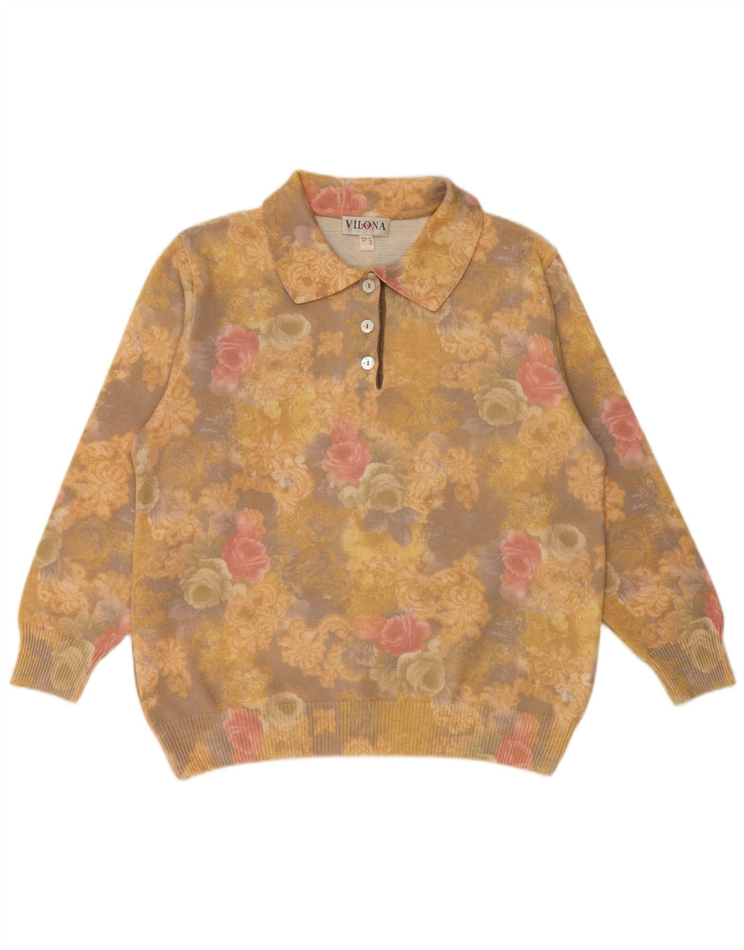 VILONA MODA Maglione da donna con collo alto UK 18 XL Lana floreale gialla