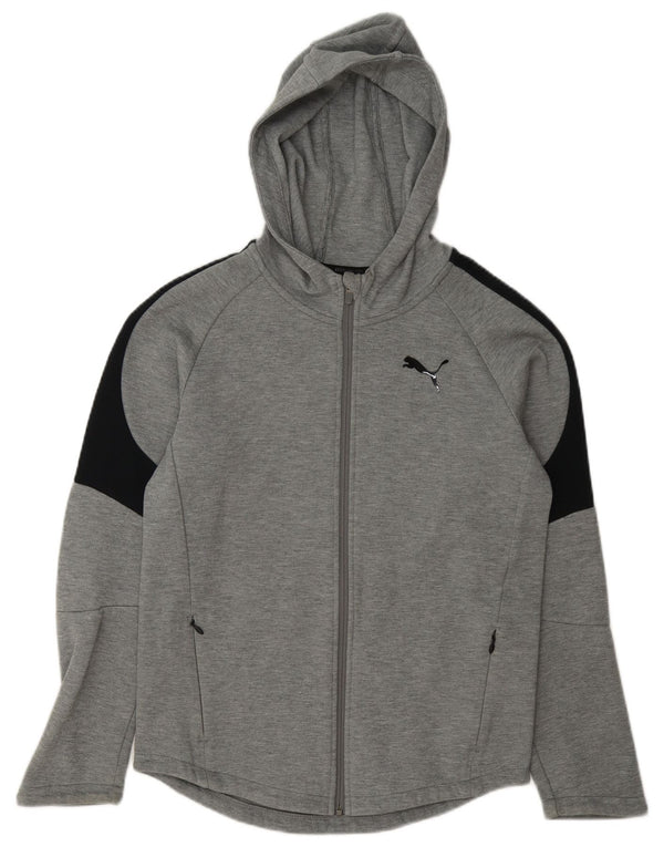 Felpa con cappuccio e zip da bambino Puma 13-14 anni in cotone color block grigio