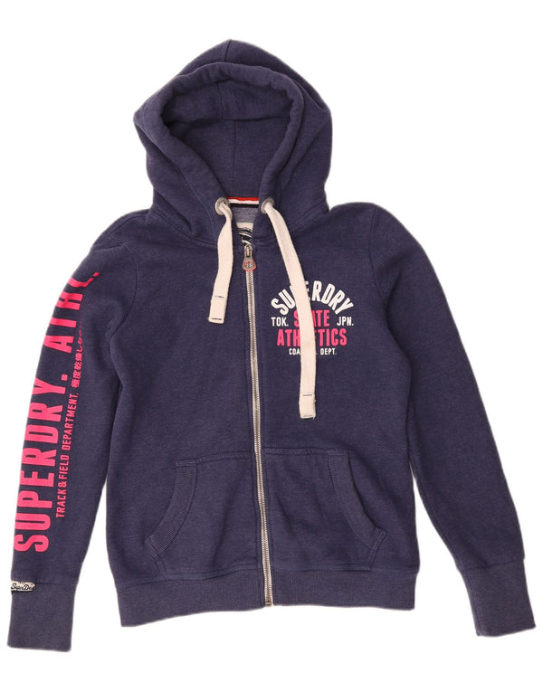 Felpa con cappuccio e zip grafica da donna Superdry UK 14 cotone blu navy medio