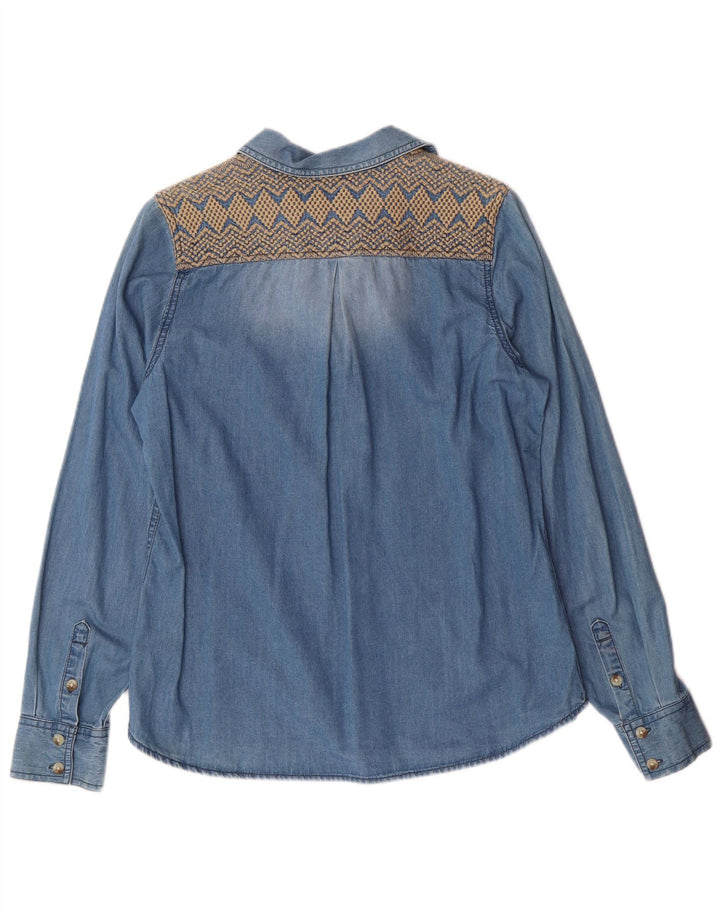Camicia pullover in denim da donna Fat Face UK 12 Bohemien in cotone blu medio