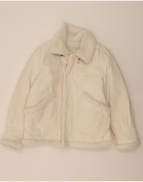 Giacca da uomo in denim sherpa VINTAGE UK 40 grande cotone bianco
