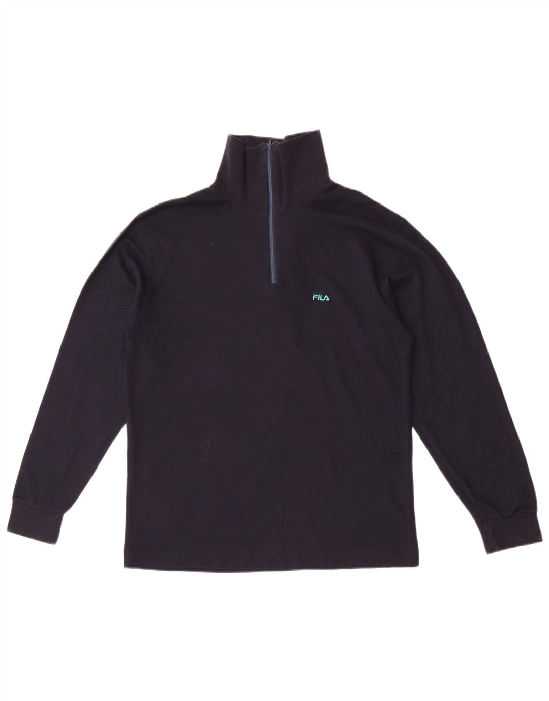 Fila Uomo Zip Neck Top Manica Lunga IT 46 Small Blu Navy Cotone