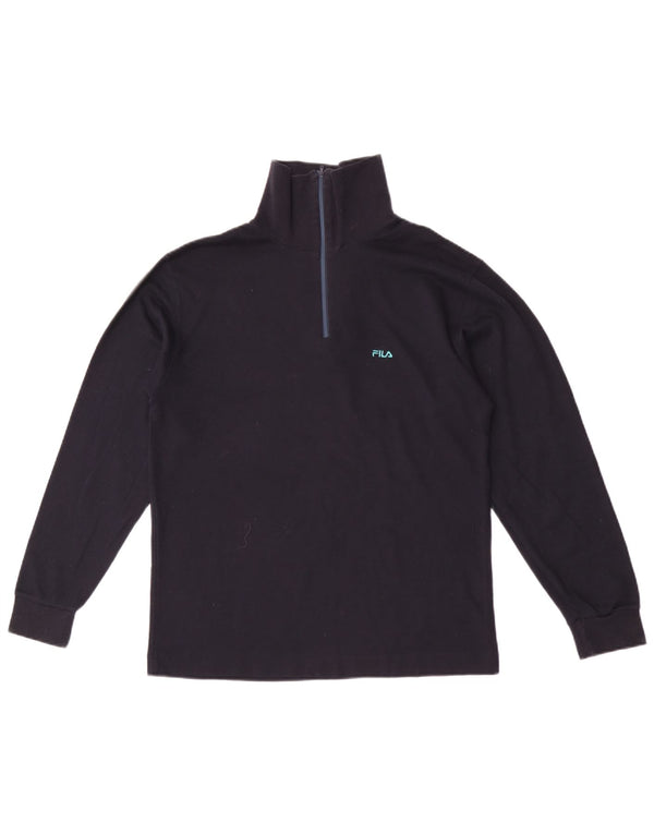 Fila Uomo Zip Neck Top Manica Lunga IT 46 Small Blu Navy Cotone