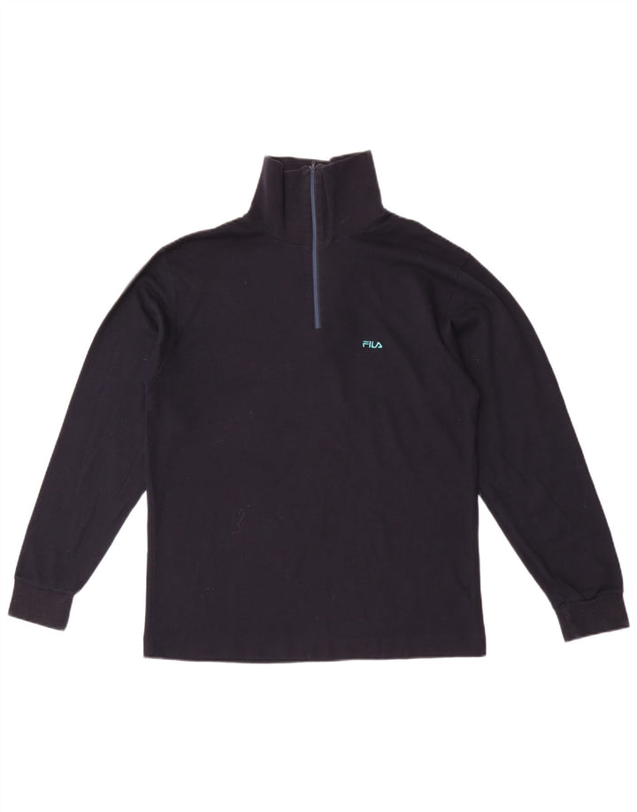 Fila Uomo Zip Neck Top Manica Lunga IT 46 Small Blu Navy Cotone