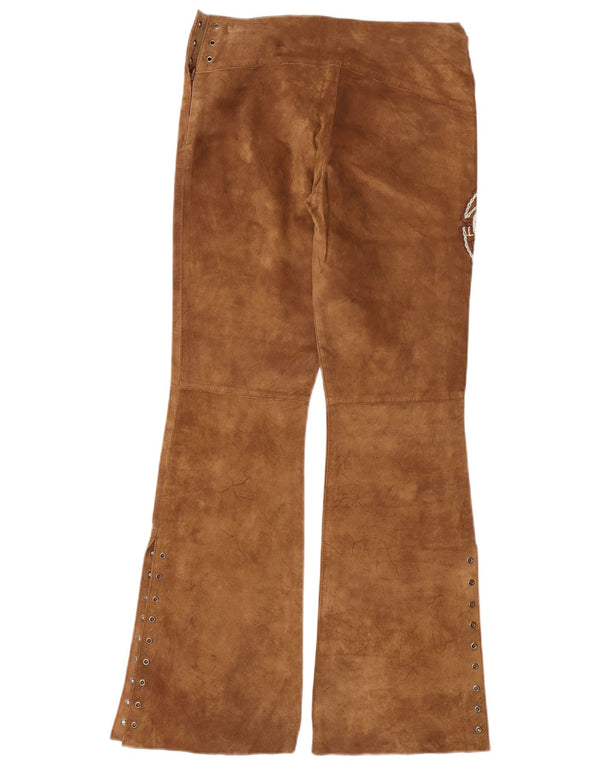 Pantaloni vintage in pelle scamosciata bootcut da donna medi W30 L33 in pelle marrone