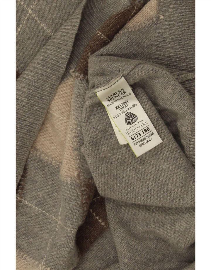 Maglione da uomo con scollo a V Marks & Spencer 2XL Grigio a rombi/diamante