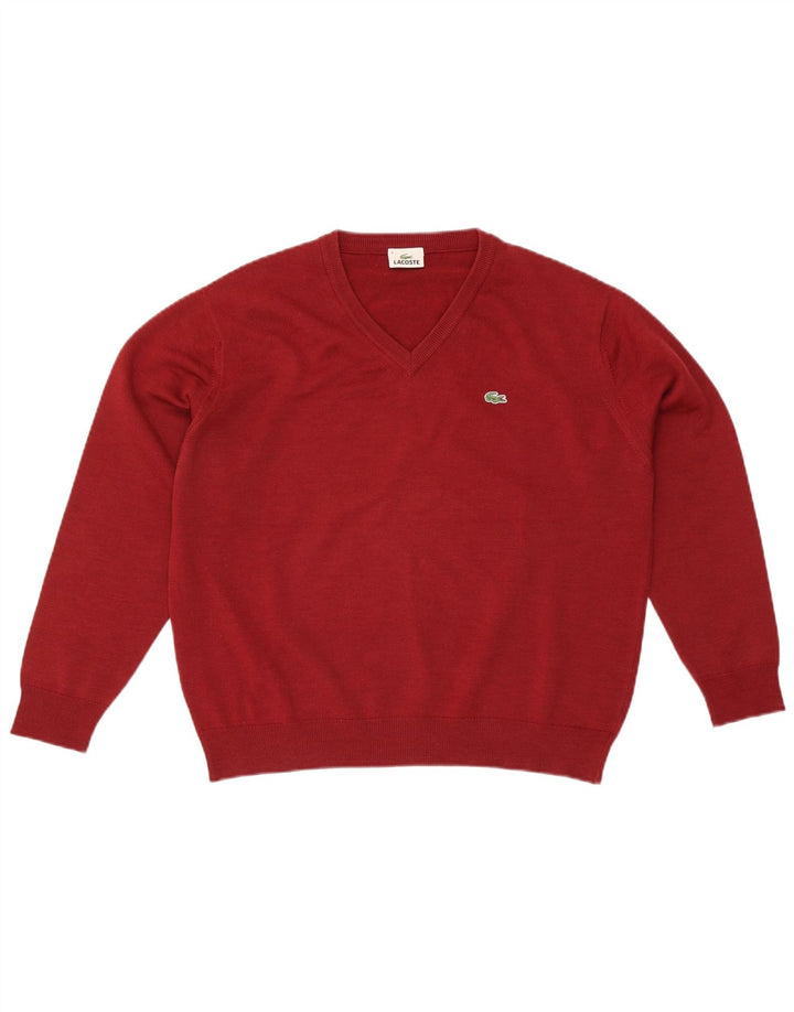 Maglione maglione da uomo con scollo a V Lacoste taglia 4 grande lana rossa