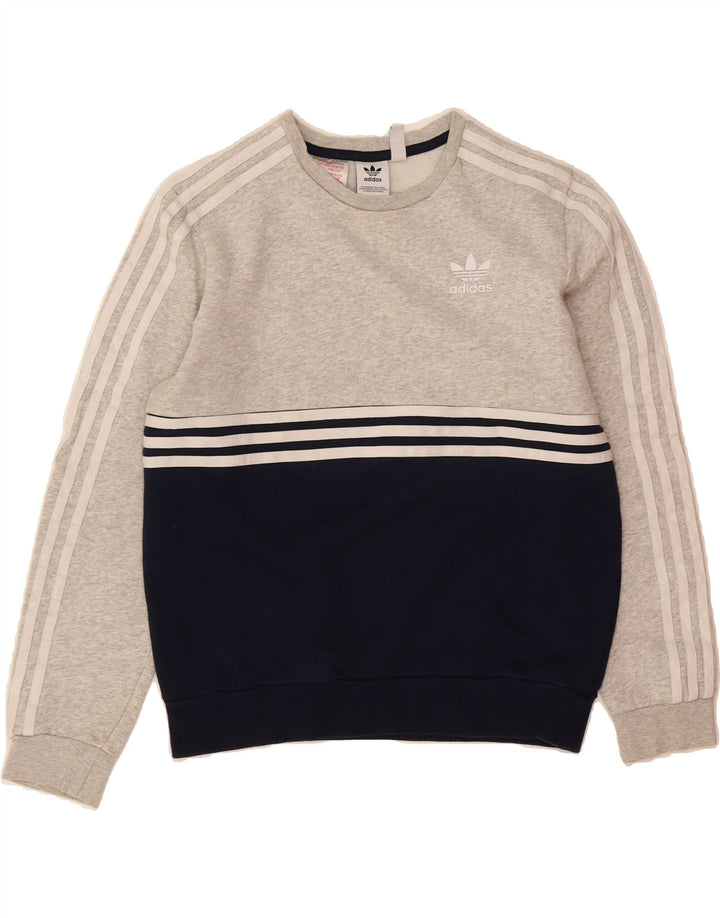 ADIDAS Boys Sweatshirt Jumper 13-14 Years Grey Colourblock Cotton Vintage Adidas and Second-Hand Adidas from Messina Hembry 