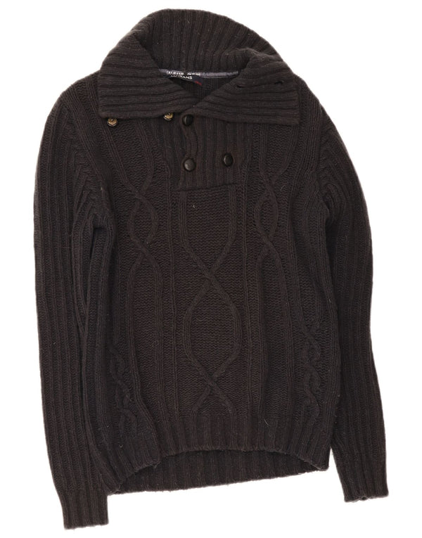 Liu Jo Uomo Maglione con Collo a Bottoni Maglione Medio in Lana Blu Navy
