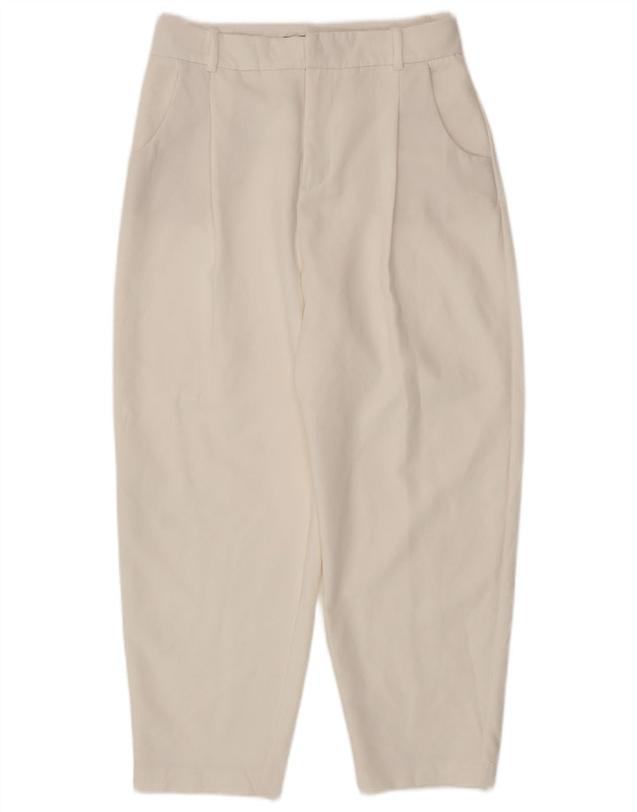 Pantaloni casual con pegging affusolati ZARA da donna piccoli W26 L25 poliestere bianco