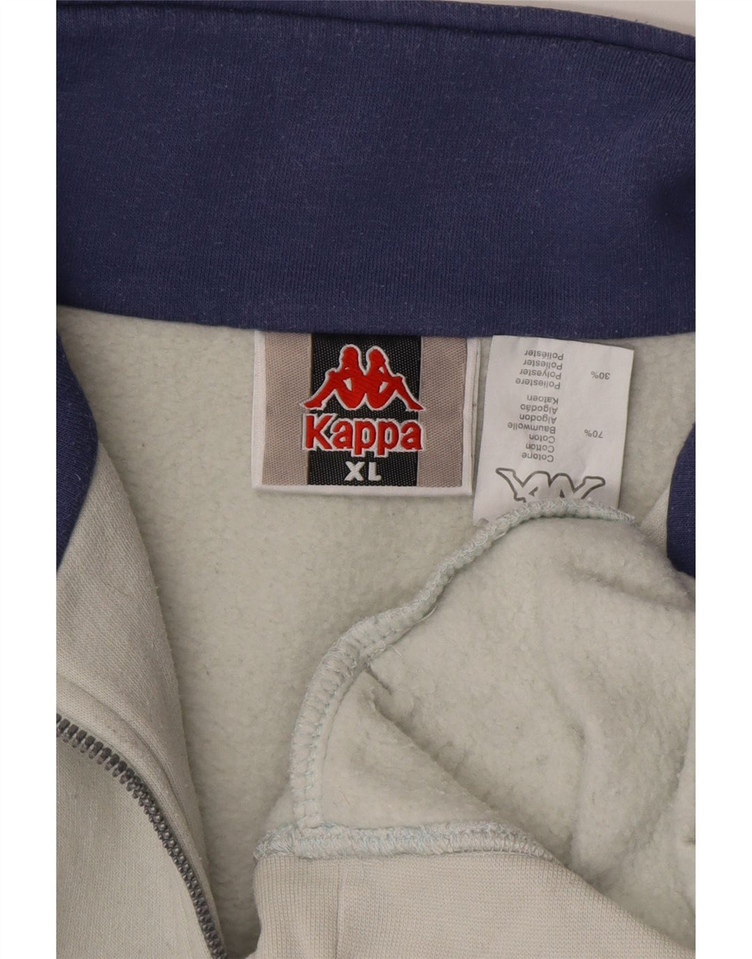 Felpa Kappa da uomo con zip e collo, maglione XL, cotone bianco sporco