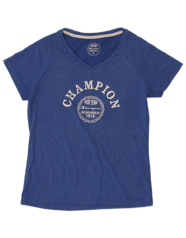 CHAMPION T-shirt grafica da donna con vestibilità Heritage UK 14 Large Blu