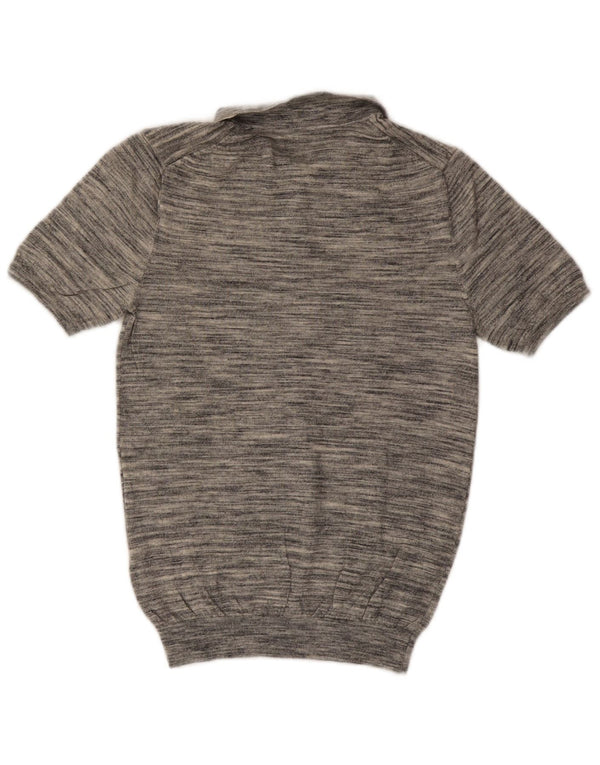 Maglione Reiss da uomo a maniche corte con collo a polo piccolo grigio screziato