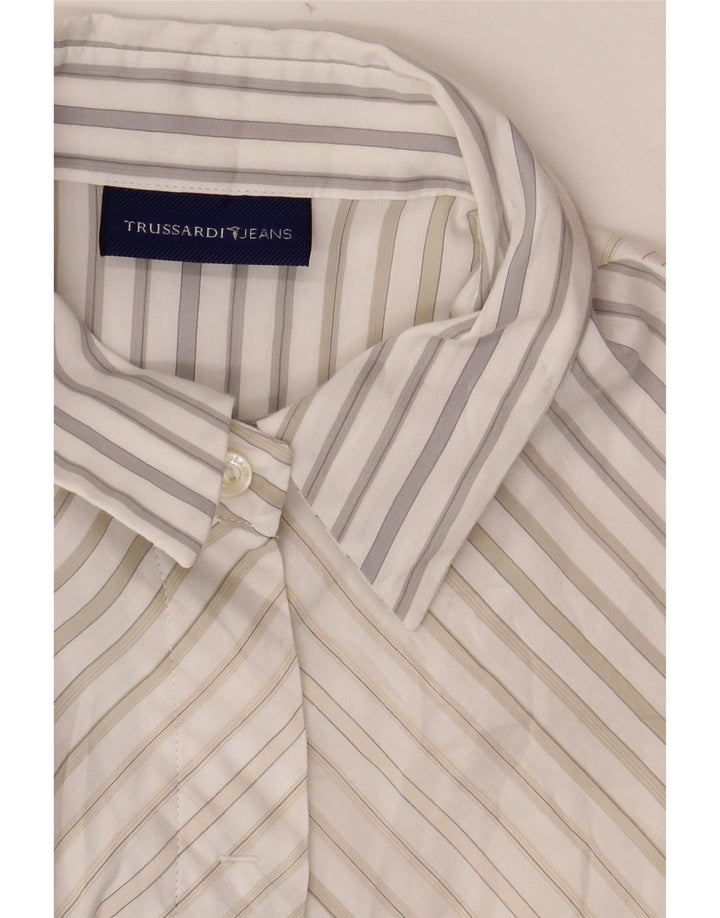 TRUSSARDI JEANS Camicia a maniche corte da donna Camicetta UK 22 3XL Gessato bianco