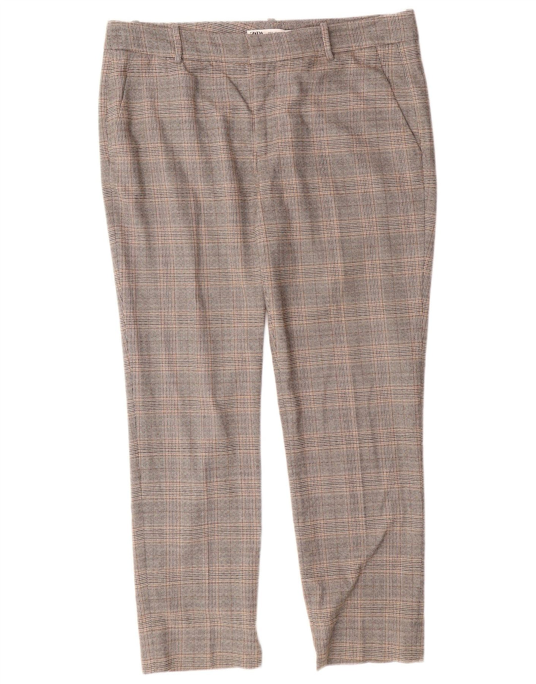 Pantaloni chino slim fit da donna ZARA EU 42 Large W32 L27 grigio a quadri