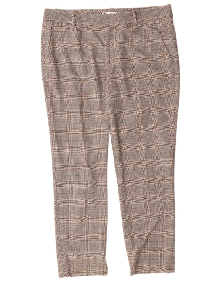 Pantaloni chino slim fit da donna ZARA EU 42 Large W32 L27 grigio a quadri