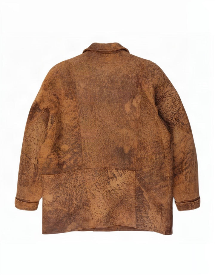 Giacca in pelle oversize doppiopetto vintage da donna EU 46 XL Marrone