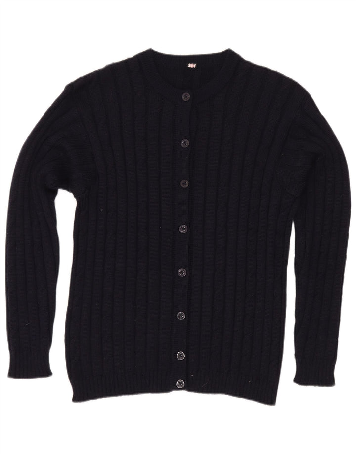 Maglione cardigan da donna vintage UK 12 medio blu navy