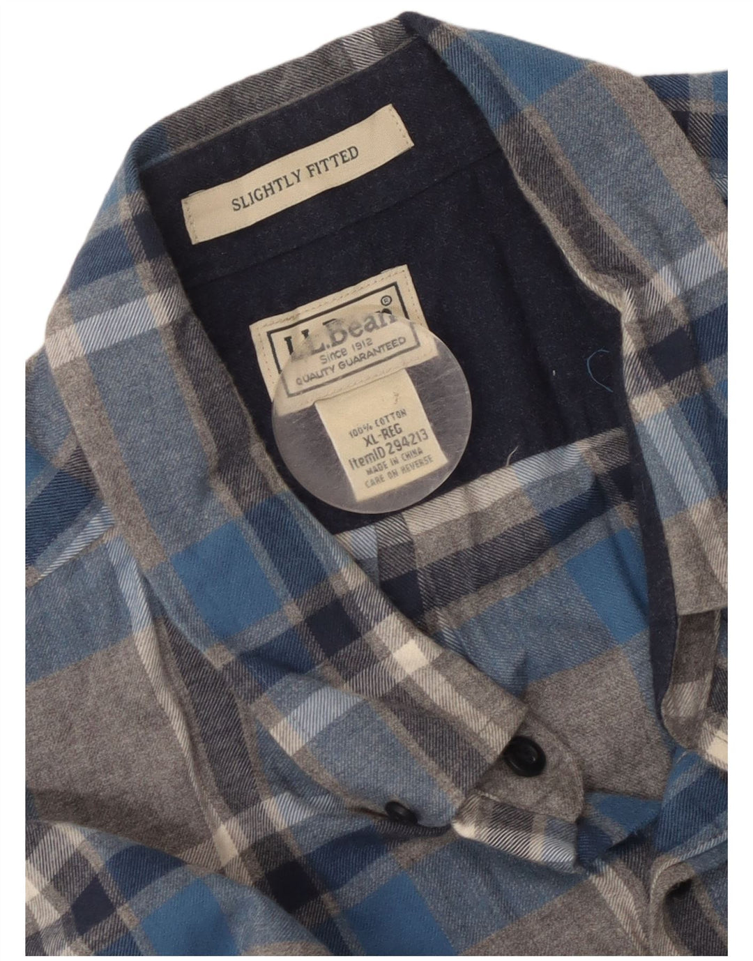 Camicia da uomo in flanella L.L.Bean XL in cotone a quadri grigi