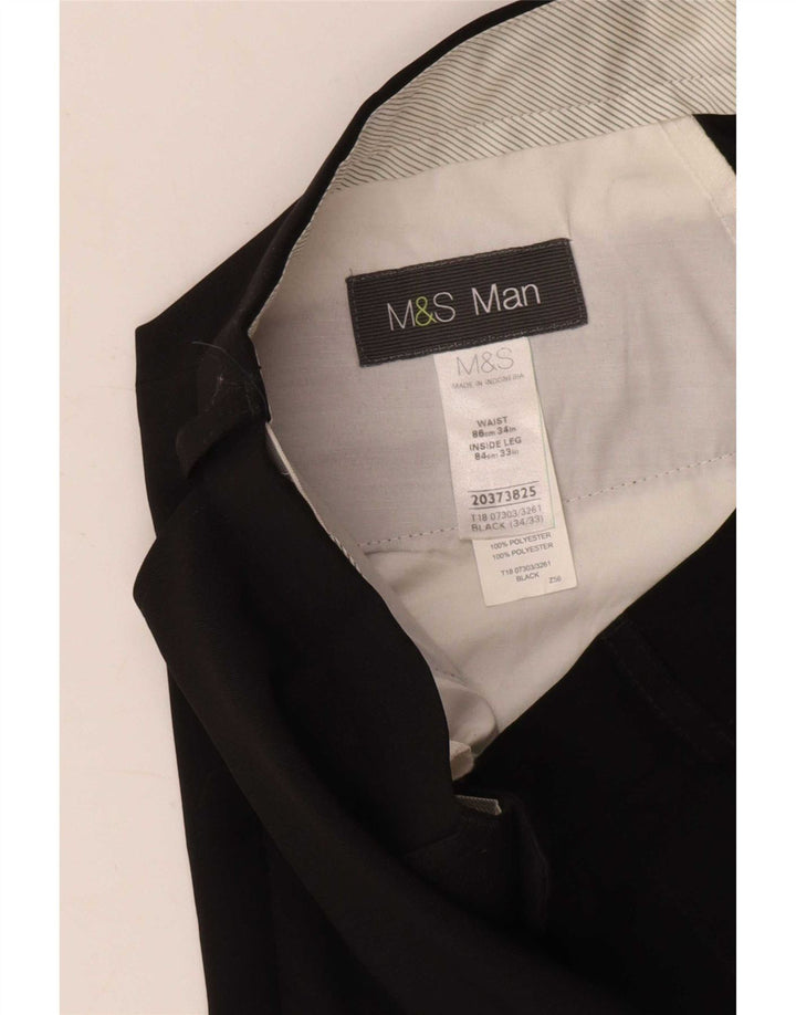 Marks & Spencer Pantaloni da abito dritti da uomo W34 L33 Poliestere nero