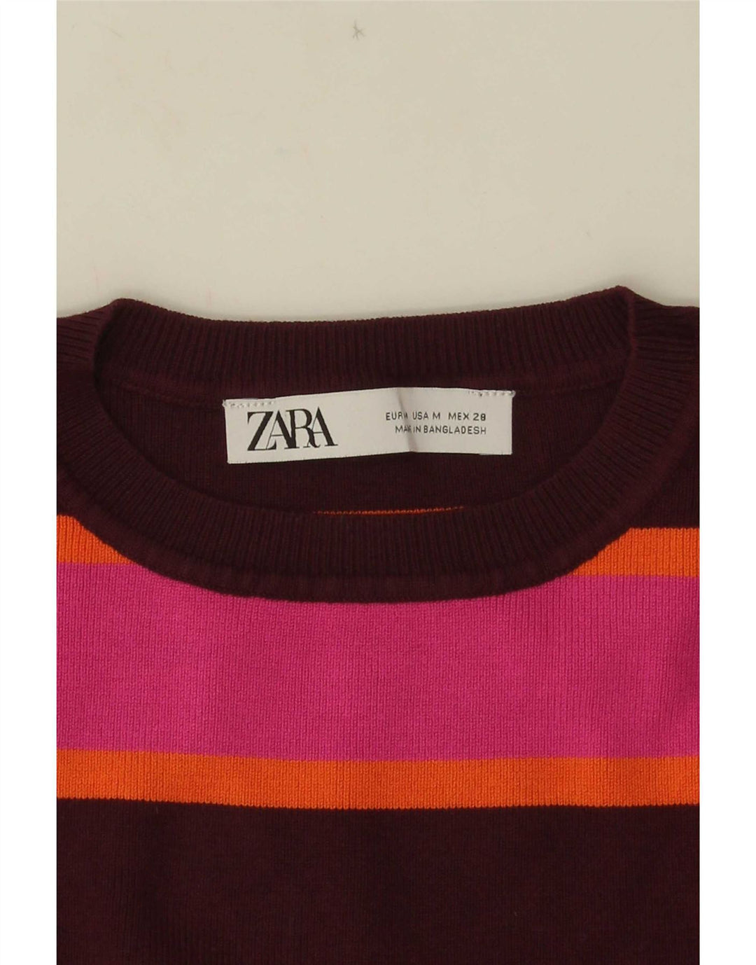Canotta corta da donna Zara UK 12 a righe rosa medio