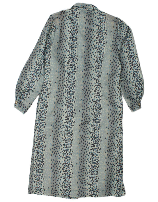Vintage Womens Long Sleeve Maxi Dress UK 12 Medium Blue Animal Print