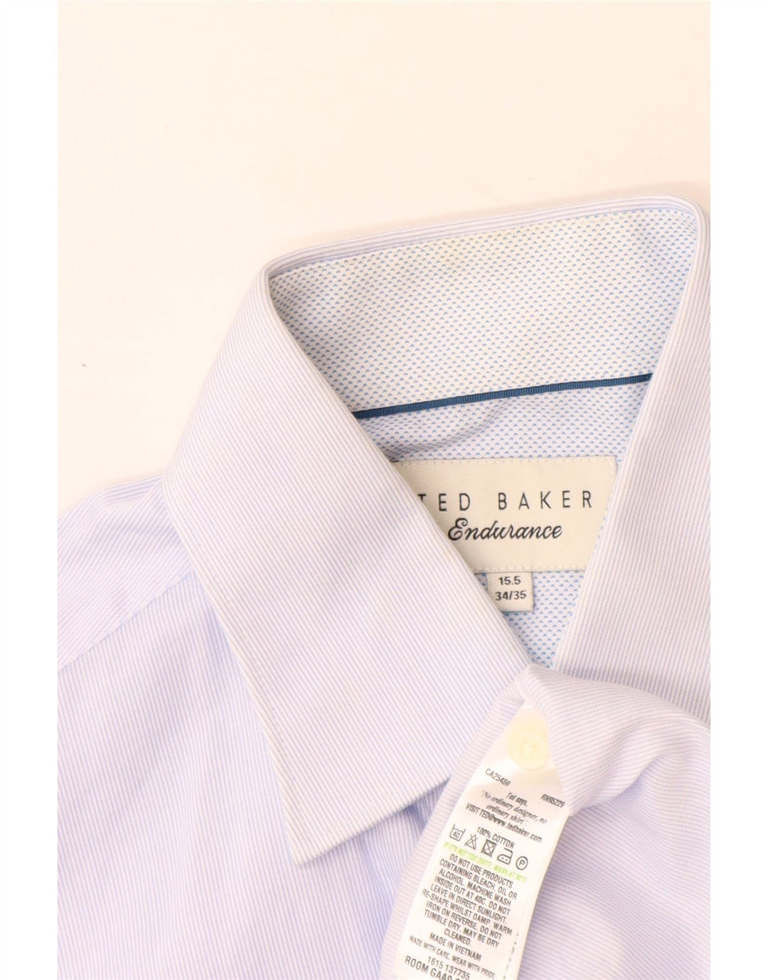 Camicia da uomo Ted Baker taglia 15 1/2 cotone gessato blu medio