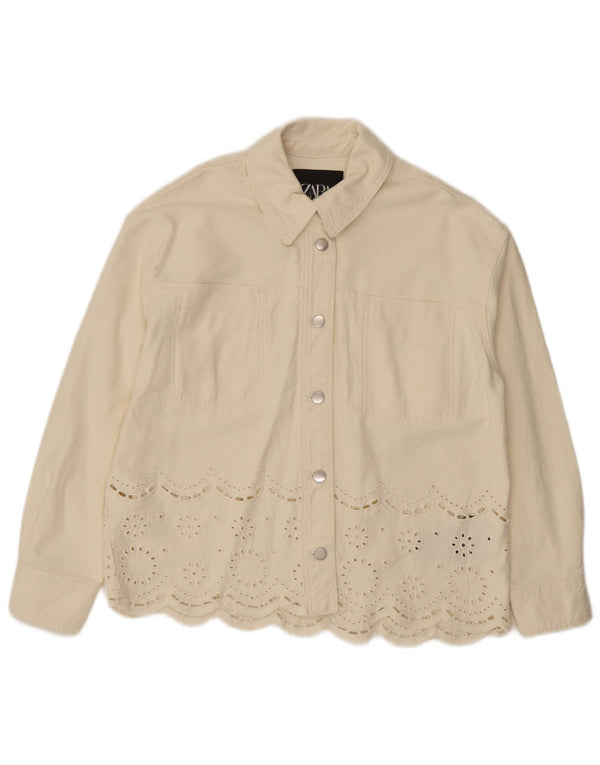 Camicia overshirt vestibilità ampia da donna Zara UK 6 XS cotone bianco sporco